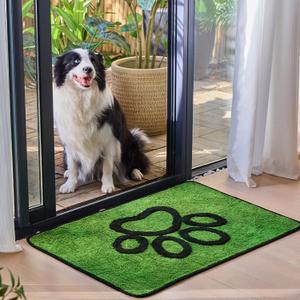 Qeils Dog Door Mat for Muddy Paws - Super Absorbent Microfiber Entryway Rug, Quick Dry Machine Washable Indoor Outdoor Mats, Non-Slip Dirt Trapper Pet Mats (Green 30"x20") (1'8" x 2'6" (Rectangular))