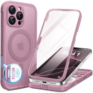BERFY for iPhone 16 Pro Max Case, Compatible with MagSafe, Built-in 9H Tempered Glass Screen Protector and Camera Protection, Full Body Shockproof Matte Phone case for 16 Pro Max 6.9", Palevioletred