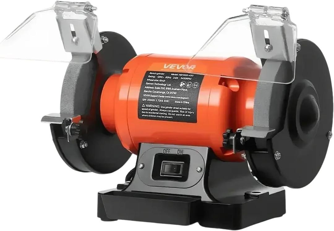 VEVOR Bench Grinder, 6-in Single Speed, 3450RPM High-Speed Table Grinders with 450W 3.8A 3/5Hp Induction Motor, 36/60-Grit Grinding Wheel & Adjustable Eye Shield for Fast Sharpening Grinding