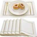 Burlap Placemats Set of 6, 12 x 18 Inch Rustic Geometric Hollow Place Mats, Heat Resistant Placemats for Farmhouse Kitchen Table Decor, Off White 6PCS