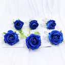 6Pcs Blue Corsage and Boutonniere Set, Artificial Rose Wrist Corsage Bracelets, Men Boutonniere for Wedding Ceremony Decorations Prom Homecoming Party Flower Accessories