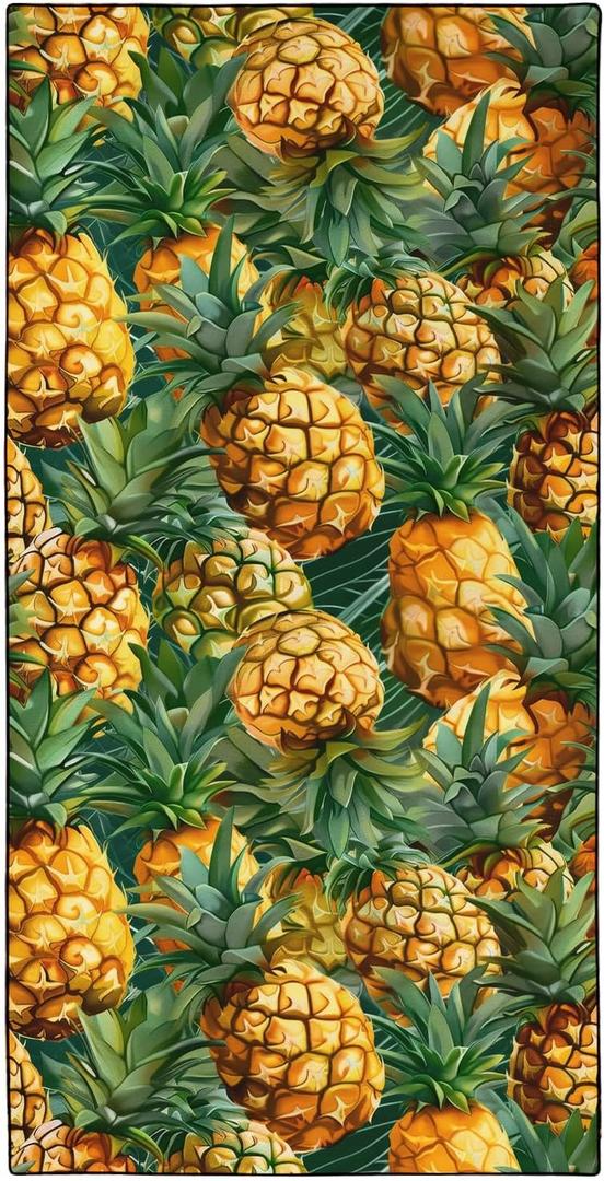 XSMEI Pineapples Pattern Beach Towel Extra Large 36" x 72", Thin Lightweight Microfiber Towels with Fruit Design, Sand Free and Quick Dry, Compact Bag