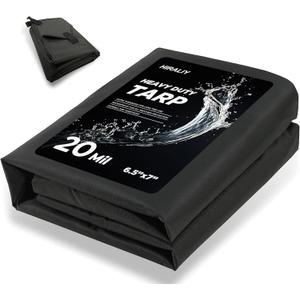 HIRALIY 20 Mil Heavy Duty Waterproof Tarp, 6.5x7ft Black Tarpaulin with Reinforced Webbing Loops, Multipurpose Oxford Fabric Tarp for Firewood, Roof, Camping, Pool