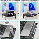 WALI Computer Monitor Stand with Storage, Desk Monitor Riser 3 Height Adjustable, Laptop Riser with Airflow Vents, Desk Organizer for Computer, Laptop, Printer (PTT002-B), 1 Pack, Black