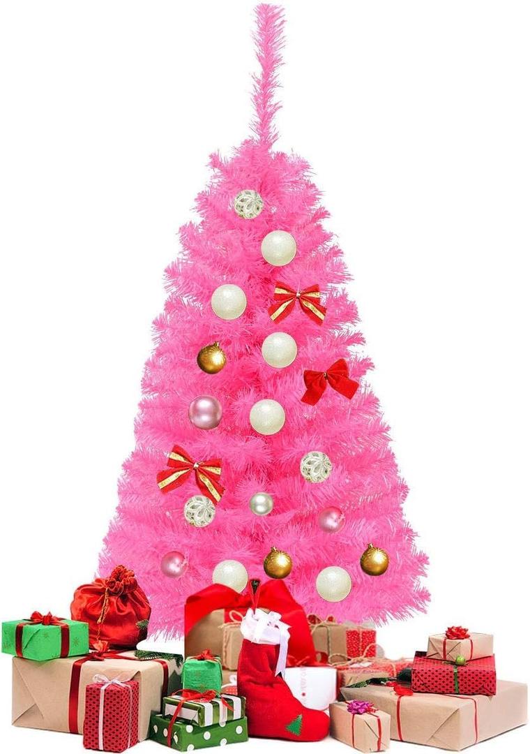 3FT Christmas Tree, Artificial Tabletop Christmas Tree with Stand, Christmas Tree for Home, Party, Office, Holiday Decoration, Pink