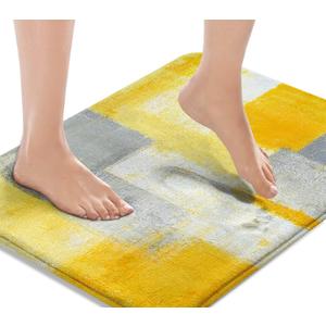 Britimes Bath Mat for Bathroom Yellow Gray Abstract Graffiti Geometric Bath Rug Floor Mat Bathroom Decorations 16x24 Inches for Kitchen Bedroom Indoor Britimes Bath Mat for Bathroom Yellow Gray Abstract Graffiti Geometric Bath Rug Floor Mat Bathroom Decorations 16x24 Inches for Kitchen Bedroom Indoor
