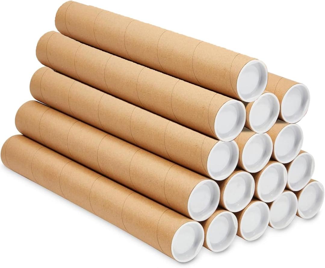 LOEQIAN 16 PCS 2 x 16 Inch Kraft Mailing Tubes with Caps, Mailers Poster Shipping Tubes, Cardboard Mailing Tubes for Shipping, Storing, Mailing, Blueprints, Posters