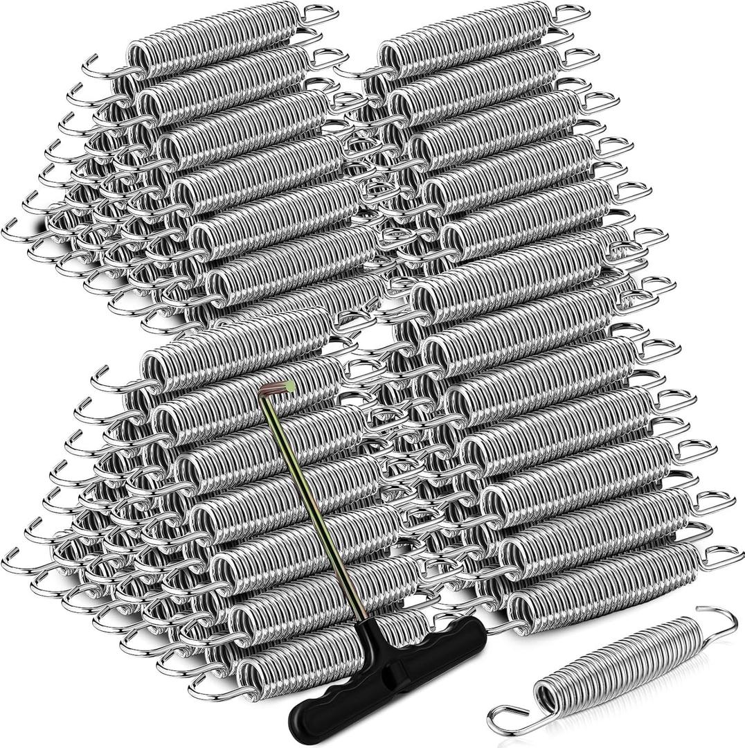 Tudomro Trampoline Springs 5.5 Inch Bulk Heavy Duty Stainless Steel Replacement Trampoline Springs with T-Hook Weather Resistant Metal Pulling Tool Accessories