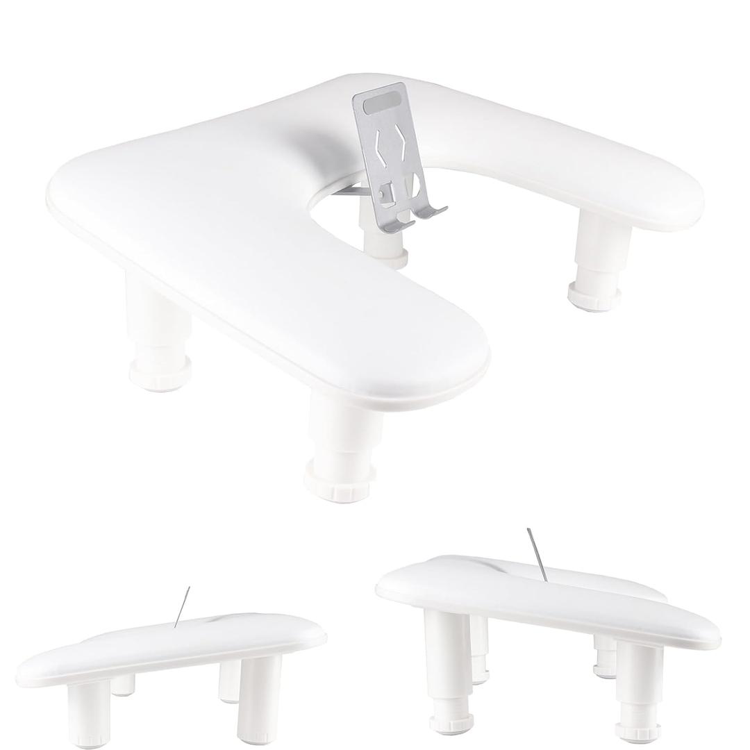 Manicure Arm Rest with Rotating Phone Holder for Nails Tech, U - Shaped Adjustable Nail Hand Rest Stand PU Leather (White)