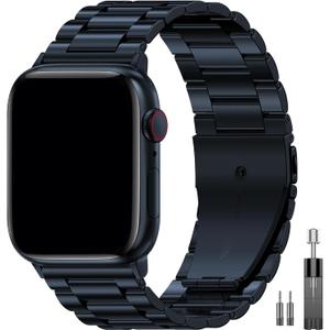 EPULY Metal Band Compatible with Apple Watch Bands for Men & Women, Business Stainless Steel Strap for iWatch Bands Ultra 2, SE, Ultra Series 10 9 8 7 6 5 4 3 2 1 (Midnight), Size: 45mm 44mm 42mm 49mm 46mm(series 10)