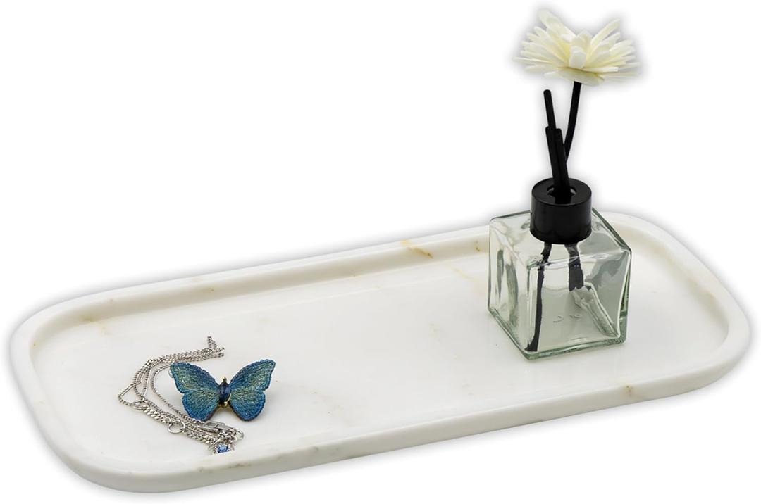 Marmor Marble Perfume Tray Bathroom Tray for Decorative,Candles,Jewelry Stone Vanity Tray,Kitchen Counter Decor and Home Decorative Tray(Calacatta Marble Gold) Jewelry Tray Unique Festival Gifts