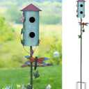 BAYN 57” Bird Houses Stake for Outside, Metal Wild Bird Feeder Double-Hole Birdhouse Stake with Cylinders Design Outdoor Decorations for Patio, Backyard, Garden