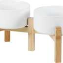 Ceramic Raised Double Bowls Set with Stand, 2 Heights Elevated, Food & Water Bowls for Small Breed Dogs, Weighted Dog Dishes, Pet Bowl(6.1'',28.7oz, White)