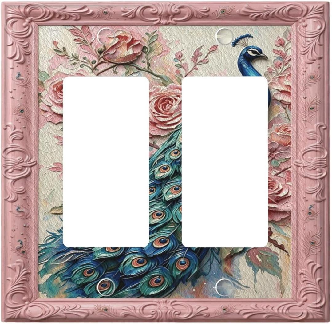 Vintage Peony Peacock Double Rocker Decorative Light Switch Cover