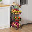 4-Tier Vegetable Fruit Basket for Kitchen, Rolling Pantry Floor Organizer and Storage Cart with Wheels, Stackable Wire Product Basket Stand Potato Onion Bins Snack Rack for Pantry