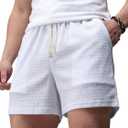 JOTOOK Mens Casual Shorts 5 Inch Lightweight Stretch Summer Shorts Elastic Waist Drawstring Vacation Beach Short Large White (White, L)