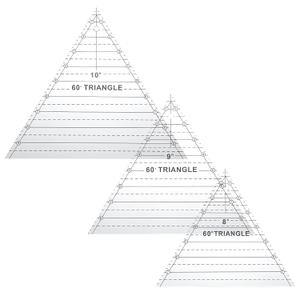 3 Pcs 60 Degree Triangle Ruler for Quilting, 8, 9, 10 Inch Acrylic Template Ruler Non-Slip Transparent Quilting Sewing Tool Patchwork Supplies for Charm Packs, Layer Cakes, Fabric Strips