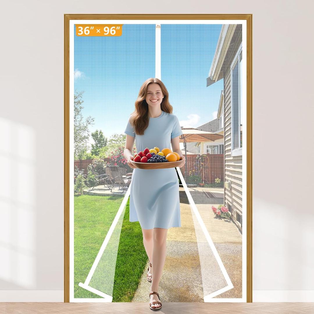 Yotache Screen Doors with Magnets Fit Doors 36 x 96, Screen Size 38" x 97" Heavy Duty Door Net Enjoy Fresh Air, White
