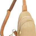 INICAT Straw Crossbody Bags Beach Gifts Small Sling Bag Summer Vacation Essentials Hawaiian Accessories Rattan Purses Women (Large, Khaki-weaving)