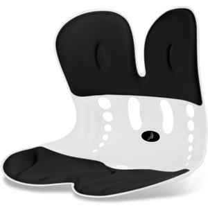 Ergonomic Back Support for Office Chair Cushion with Lumbar Pillow - Posture Corrector for Desk Chairs, Comfortable Memory Foam Seat Cushion for Lower Back Pain Relief (Black) (Medium)