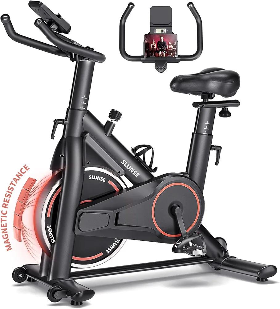 Exercise Bike, Adjustable Magnetic Resistance Stationary Bikes for Home with App Compatible, Quiet Indoor Cycling Bike with 350lbs Weight Capacity Comfortable Seat, Digital Monitor & Phone Mount