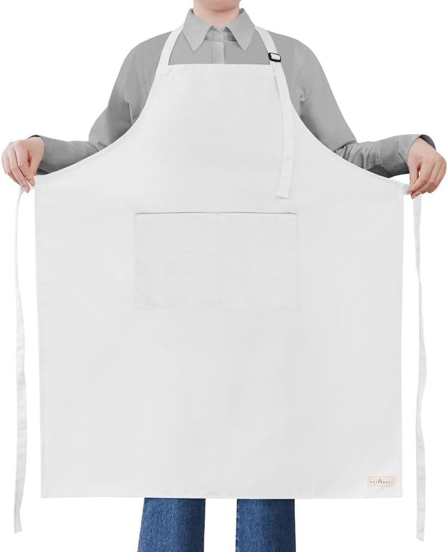 L'VOW Studio Extra Large Apron for Men Adjustable Bib Aprons with 2 Pockets Cooking Kitchen Women Chef Water & Oil Resistant (1 Pack, White)