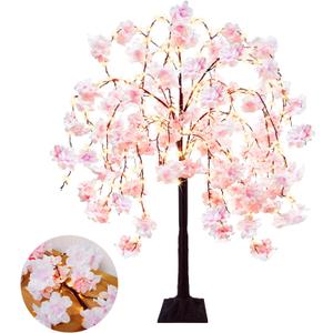 4FT Cherry Blossom Tree with 360 LED Fairy Lights Artificial Lighted Tree with 8 Lighting Modes Light Up Pink Tree with Faux Flowers for Spring Wedding Party Indoor Outdoor Decor