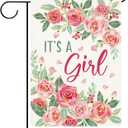 It's a Girl Pink Rose Flower Decorative Garden Flag, New Birth Gender Reveal Small Yard Outside Decorations Gift for New Dad Mom, Baby Shower Baptism Party Outdoor Home Decor Double Sided 12x18
