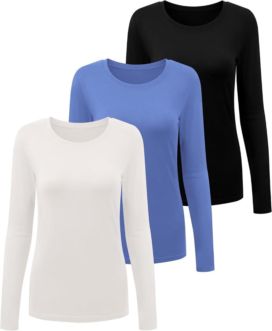 3 Pack Underscrub Long Sleeve Women Crew Neck Comfort Tee, Scrub Undershirt, 3 XL