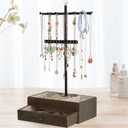 Meangood Jewelry Organizer Stand, 3-Tier Necklace Holder Jewelry Tree with Wooden Storage Drawer Box for Necklace Bracelet Earring Ring, Carbonized Black (Weathered Grey)