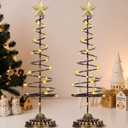 Set of 2 Lighted Christmas Tree Table Decoration with Golden Star Battery Operated Tabletop Prelit Mini Xmas Tree with LED Light up Desk Ornament for Home Mantel(Spiral,Gold)