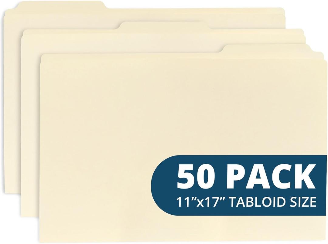 Blue Summit Supplies 11x17 Folders for Blueprints, Plans, Drawings, and Construction, Manila 11x17 File Folders, Bulk 50 Pack