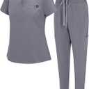 Natural Uniforms Womens Cool Stretch Modern Tuck-In Top Yoga Jogger Scrub Set with Regular and Petite Sizes (Large, Charcoal)
