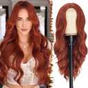 BARSDAR Long Copper Auburn Wigs for Women - 26 Inch Long Wavy Middle Part Wig - Natural Looking Soft Synthetic Heat Resistant Hair Replacement Wig Cosplay Costume Halloween Wig - Copper Auburn