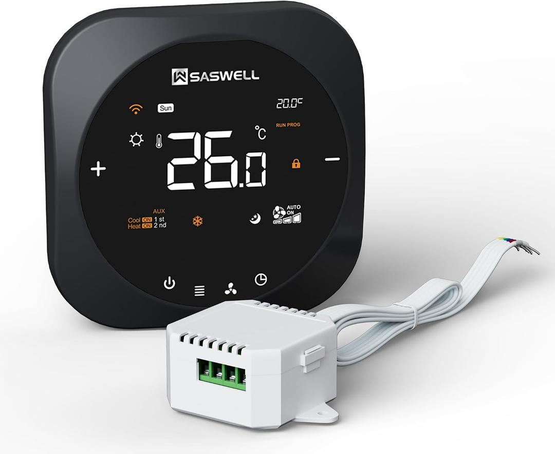 Smart WiFi Thermostat for Home, Programmable Thermostat with C-Wire Adapter, 3H/2C for Heat Pump & Conventional Systems, Tuya App Control, Compatible with Alexa & Google Assistant