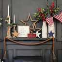 Amyhill 7 Pcs 4th of July Decorations Wooden Stars Set Patriotic Star Tiered Tray Decor with Wood Bead Garland American Red White Blue Decoration for Independence Day 250th Anniversary Table Decor
