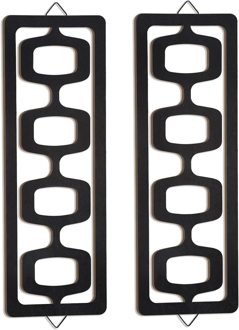 CroBlissful 2 Pcs Mid Century Modern Wall Art Wood Mid Century Elegance Decor Accents Abstract Wall Sculpture Geometric Panels for Interior Panel Art for Home Living Room(Black)