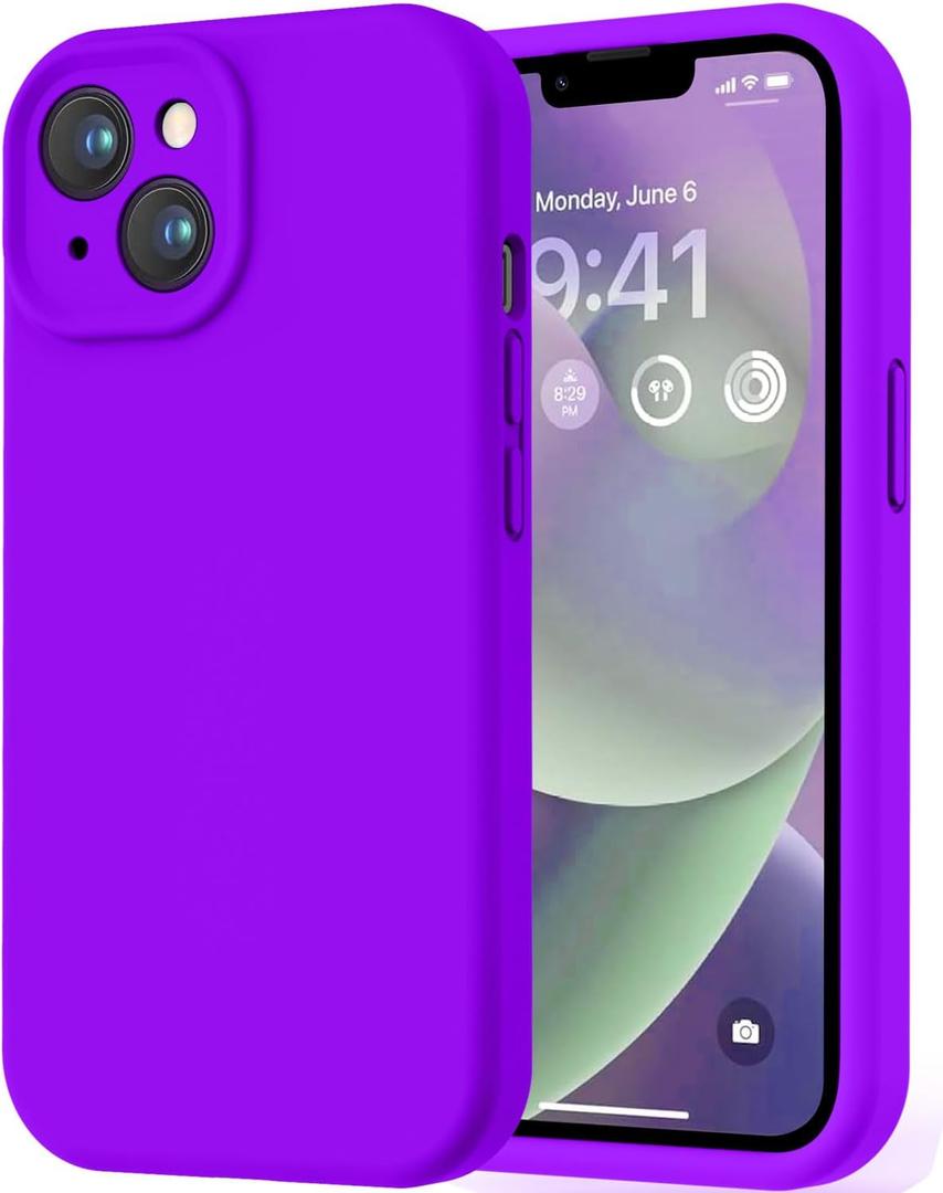 LOVE 3000 Designed for iPhone 14 Case, Premium Silicone with [Soft Anti-Scratch Microfiber Lining] Shockproof Protective Phone Case for Men Women Girls 6.1", Neon Purple