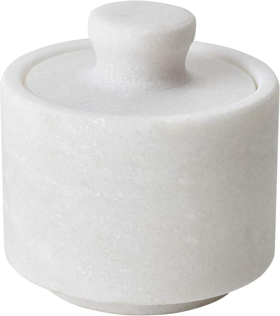 White Marble Salt Cellar Keeper With Lid
