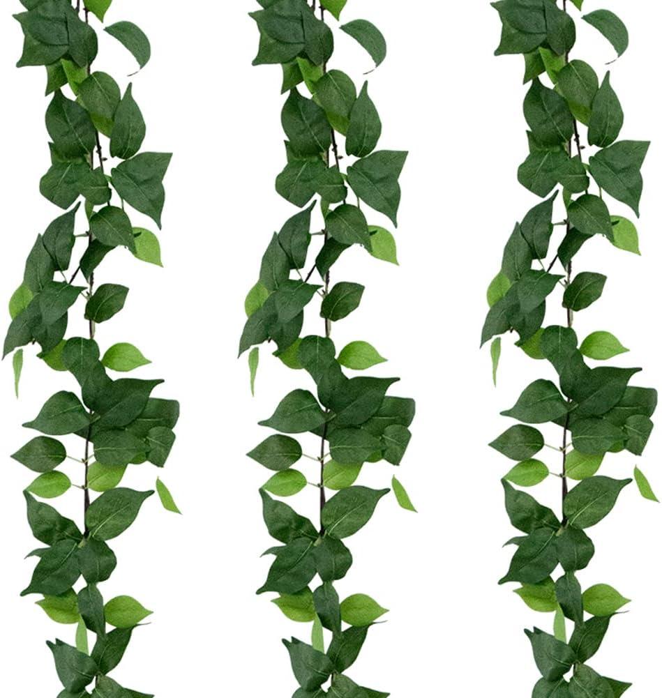 3 Strands Artificial Vines Kit, 71" Silk Eucalyptus Ivy Garland Green Leaves Natural Odorless, Fake Greenery Hanging Plants Decoration for Home, Bedroom, Wall, Party, Wedding Decor