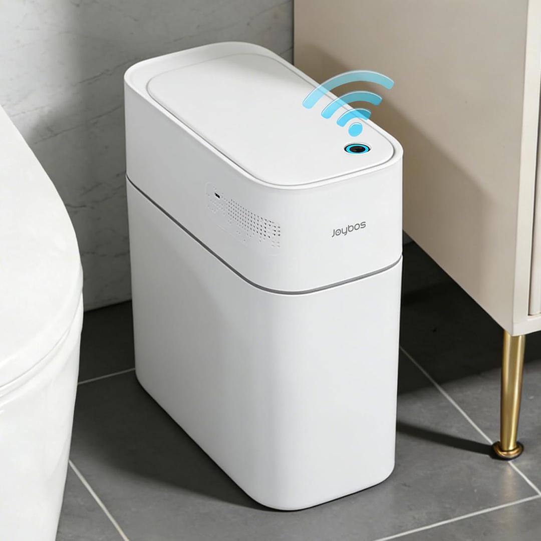 3.5 Gallon Slim Automatic Trash Can for Bathroom,Touchless Garbage Can with Trash Bag Auto-adsorption Technology,Motion Sensor Waterproof Diaper Trash Bins for Bedroom Office Kitchen Toilet (White-n21)