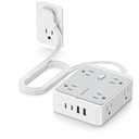 Flat Power Strip, 12-in-1 Flat Outlet Extender with 5Ft Extension Cord, Power Strip Flat Plug with 8 AC Outlets 2 USB-A and 2 USB-C, Flat Wall Extension Cord for Desktop Home Office Dorm Room