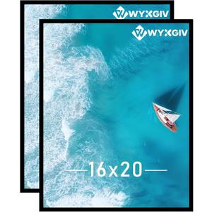 16x20 Picture Frame Set of 2, Scratch-Proof Black Frame Lightweight yet Sturdy Display Poster Artwork 16 x 20 Horizontally/Vertically - Slide-In Strips|2 Packs|Black|16"x20"