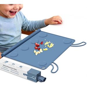 DZDOV Silicone Placemat for Baby Self-Eating: Dishwasher Safe & Non-Slip for Dining Table - Table Mat for Baby 8-18 Months (Blue)