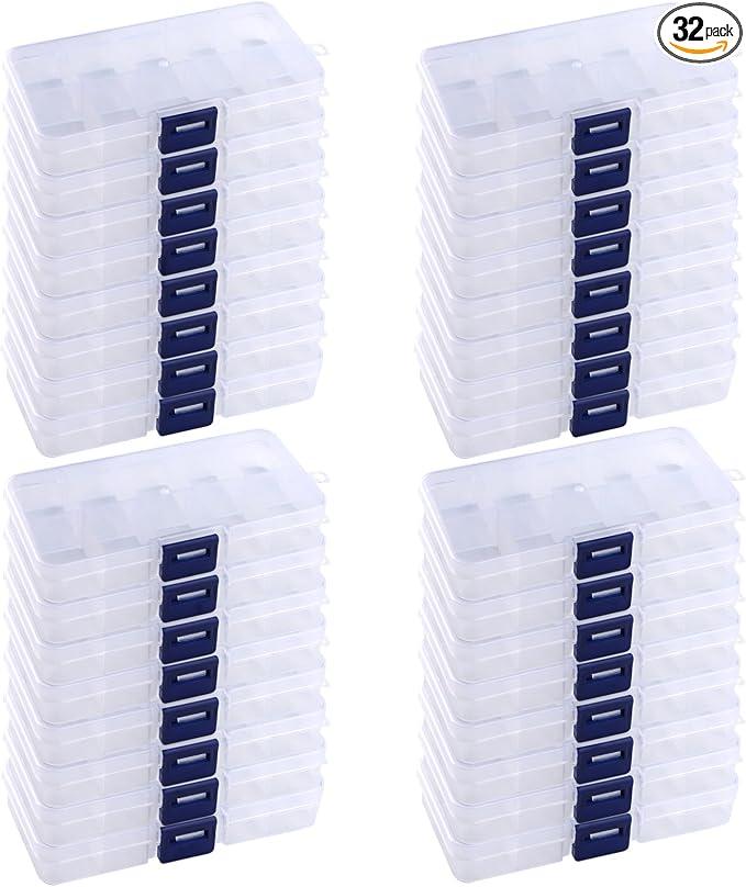 32 Pack 10 Grids Small Plastic Jewelry Bead Organizer Box, Colored Plastic Bead Storage Organizer Box with Adjustable Dividers for Beads Earrings Rings Jewelry, 4 Colors