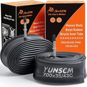 700C Heavy Duty Bike Tubes 700x35C/38C/40C/43C FV48 Presta Valve (35/43-622) 700C Bicycle Inner Tubes Compatible with 700x35C 700x36C 700x37C 700x38C 700x40C 700x42C 700x43c Bike Tire Tubes 2-PCS
