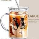 Yekidos Personalized Extra Large Glass Drinking Cup With Lid Straw Boss Gifts For Women Cute Mug Gift For Her Iced Glass Tumbler Initial Cup Retirement Gift Must Haves For Women Apartment Essentials