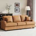 IDEALHOUSE Modern 86" Leather Sofa with 2 Throw Pillows, Deep Seat Couch with Upholstered Cushion & Removable Cover,Comfy Faux Leather Sofa Couch for Small Space Apartment Lounge, Brown