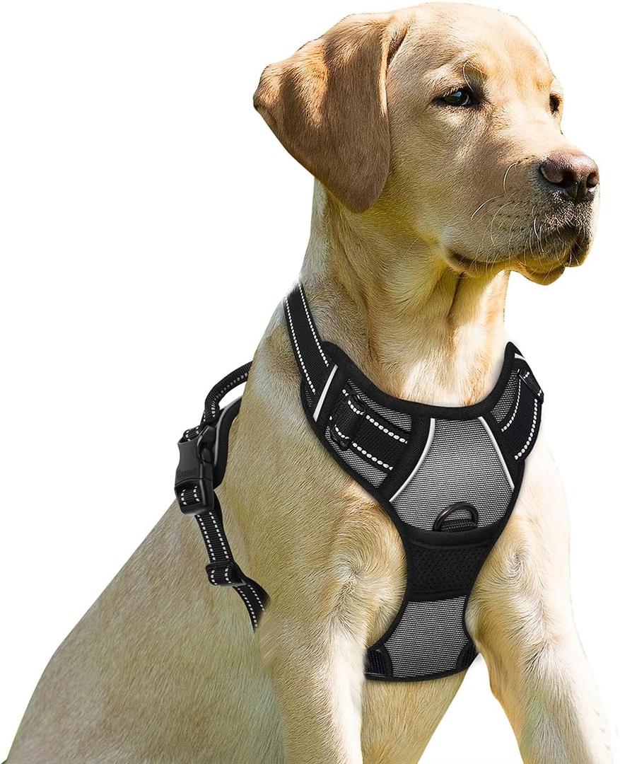 BARKBAY No Pull Dog Harness Front Clip Heavy Duty Reflective Easy Control Handle for Large Dog Walking (Dark Grey, L) (Large (Chest:27-32"))