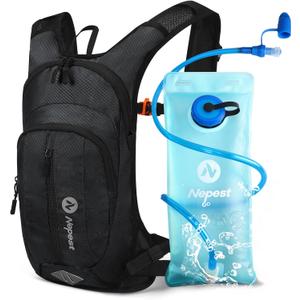 Nepest Hydration Pack Backpack for Women & Men, Lightweight Water Backpack with 2L Water Bladder for Hiking Cycling Running Biking (Black)